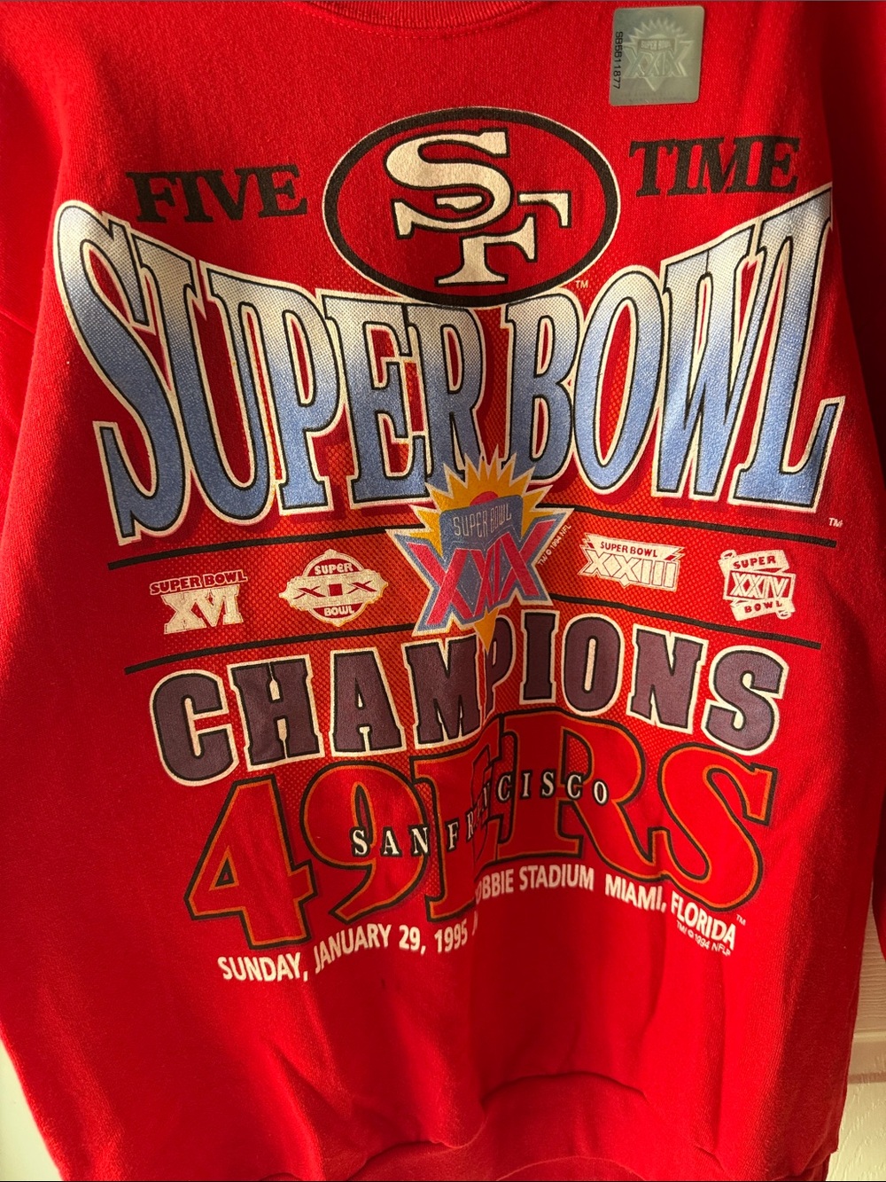 Vintage-1995 San Francisco 49ers Red Super Bowl Champions Sweatshirt